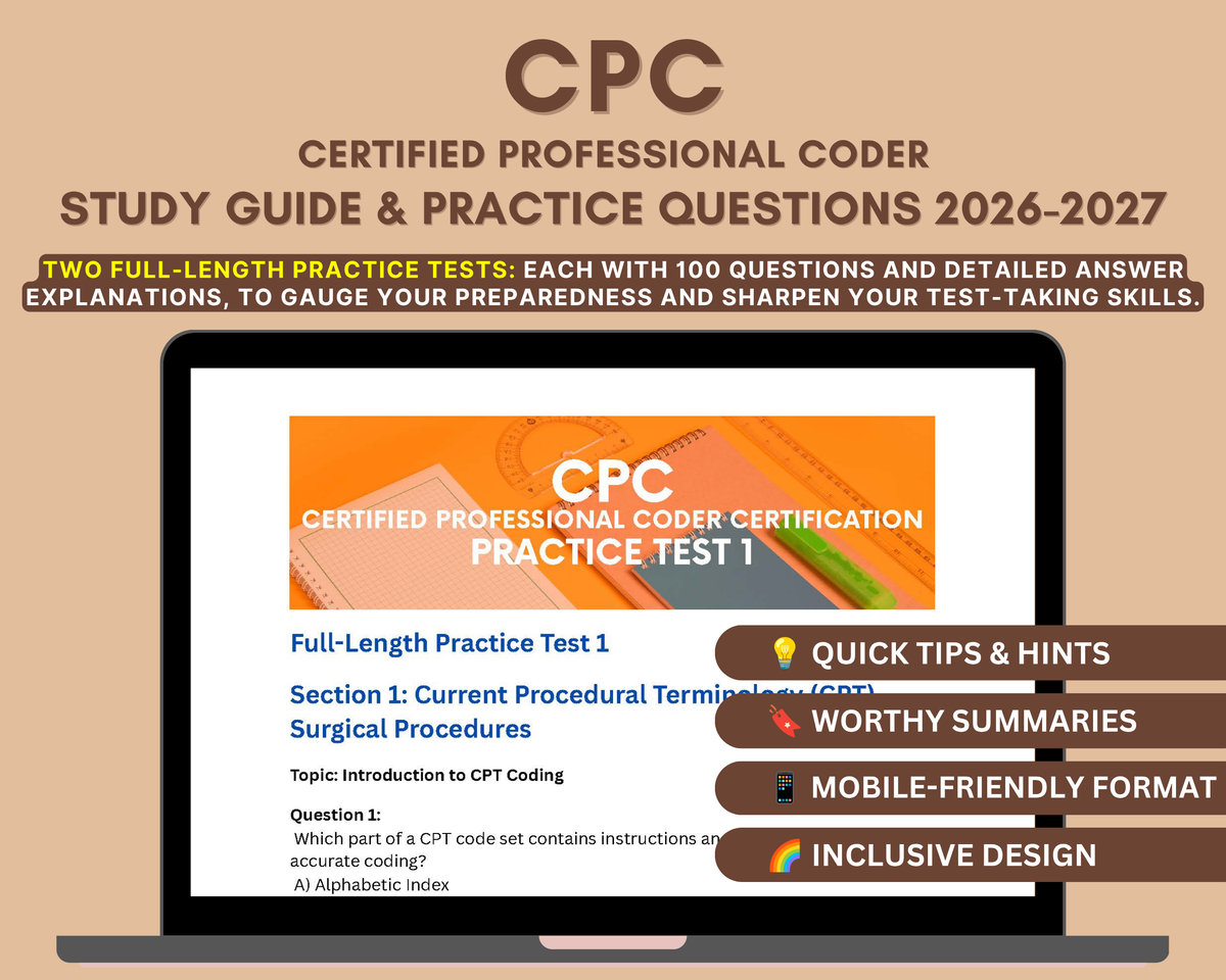 CPC Exam Study Guide 2026-2027: In-Depth Content Review, Practice Tests & Exam Tips for Certified Professional Coders
