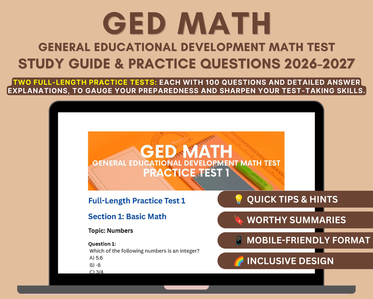 GED Math Prep Study Guide 2026-2027: In-Depth Content Review, Practice Tests & Exam Strategies for GED Aspirants!