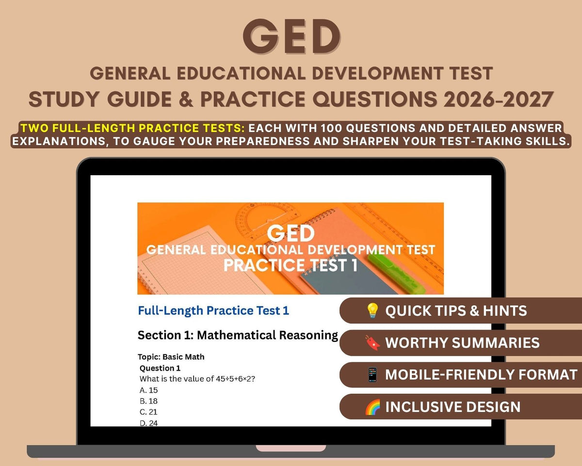 GED Exam Study Guide 2026-2027 | GED Test Prep | Math, Language Arts, Science, Social Studies | Practice Questions & Test-Taking Strategies