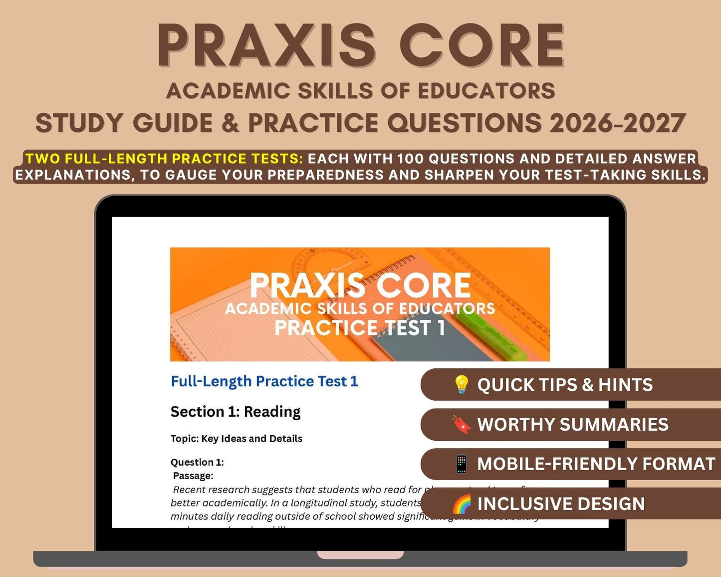 Praxis Core Academic Skills for Educators: Ultimate Study Guide for Reading, Writing, Math with 200+ Practice Questions
