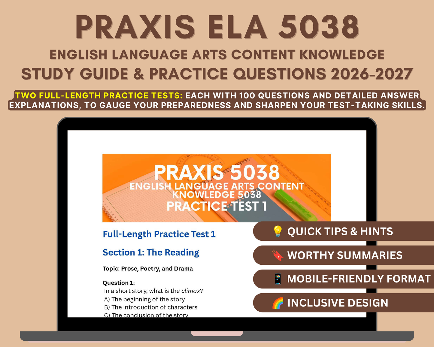 Praxis ELA 5038 Study Guide 2026-2027: Master English Language Arts with In-Depth Content Review, and Practice Tests