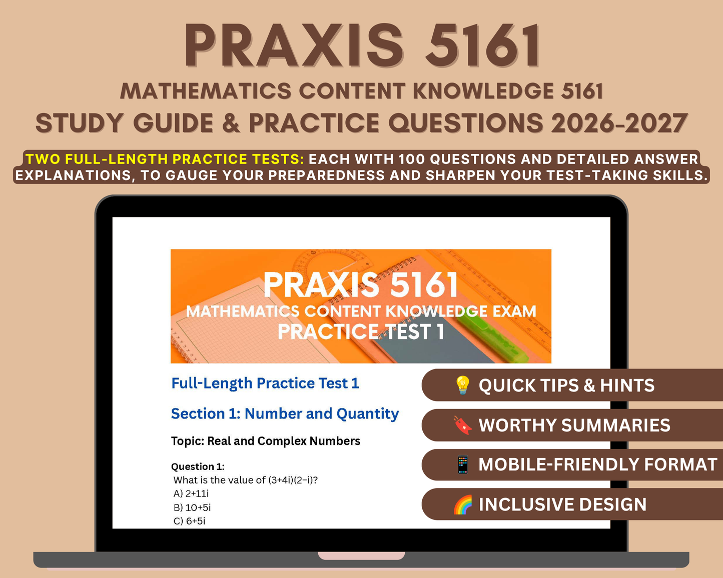 Praxis Mathematics Content Knowledge 5161 Study Guide 2026-2027: : In-Depth Review & Practice Tests for Aspiring Educators