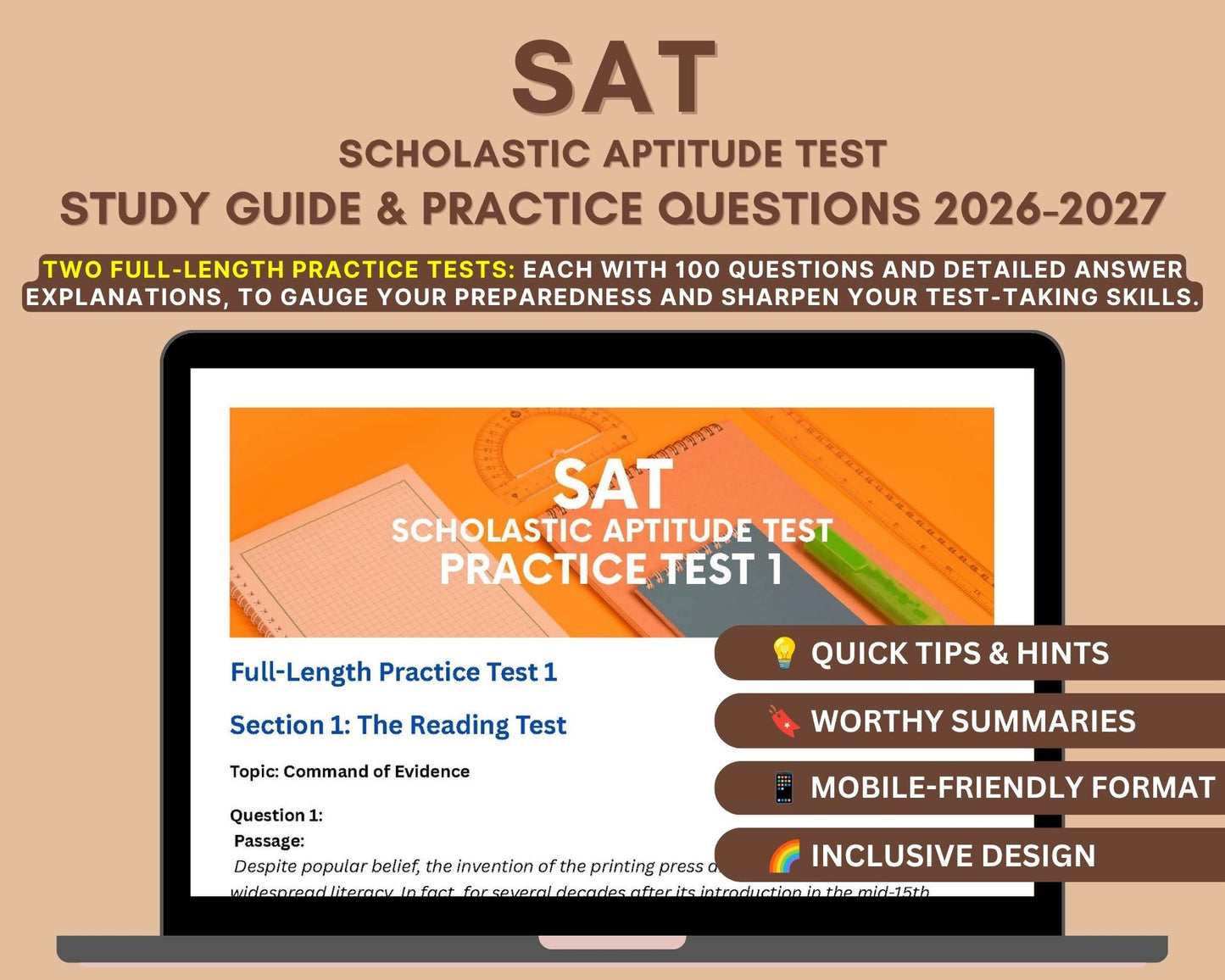 SAT Exam Prep 2026-2027: Comprehensive Study Guide with In-Depth Content Review, Practice Tests & Exam Strategies