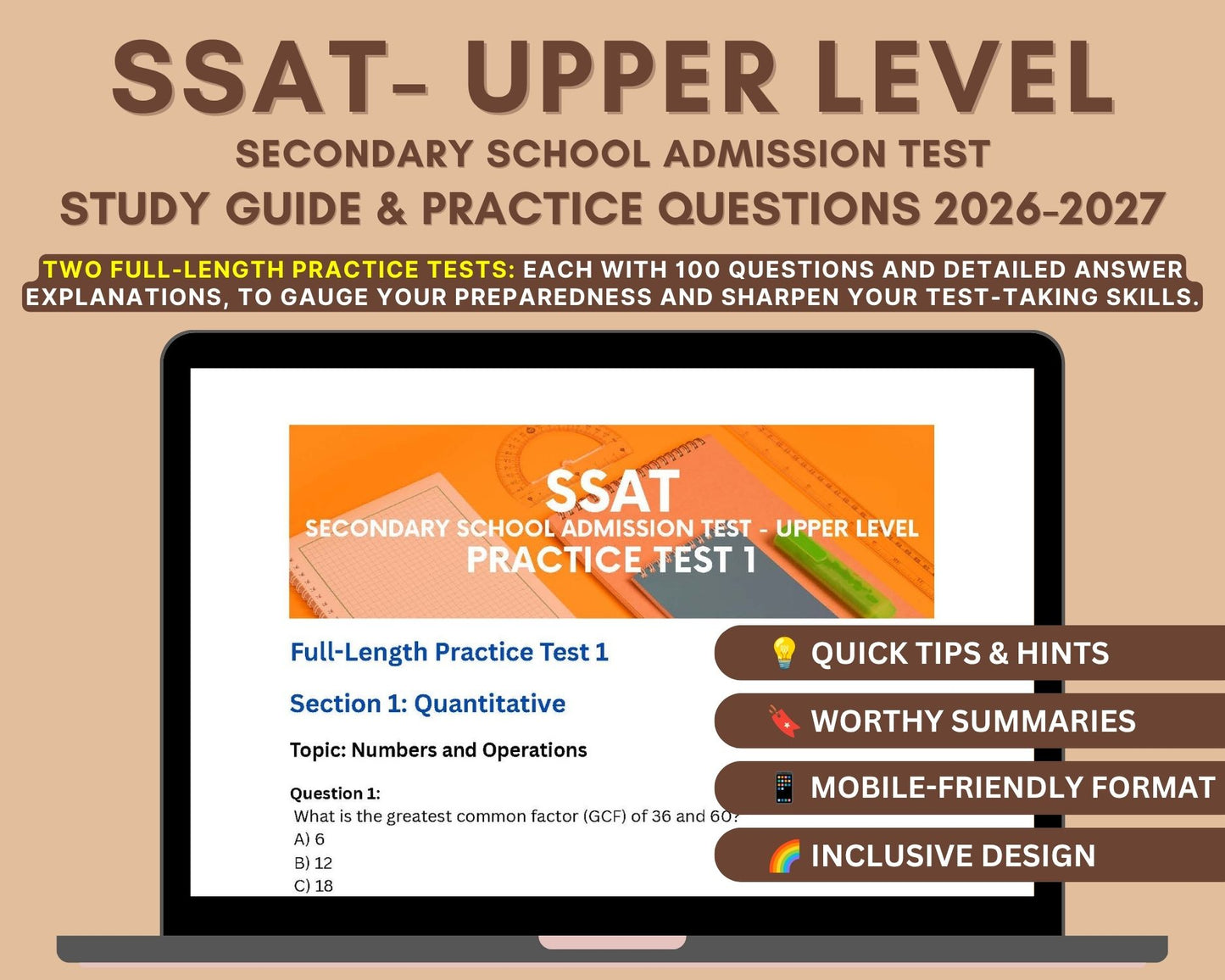 SSAT Upper Level Exam Study Guide 2026-2027: In-Depth Content Review, & Practice Tests - Your Key to Top U.S. High Schools