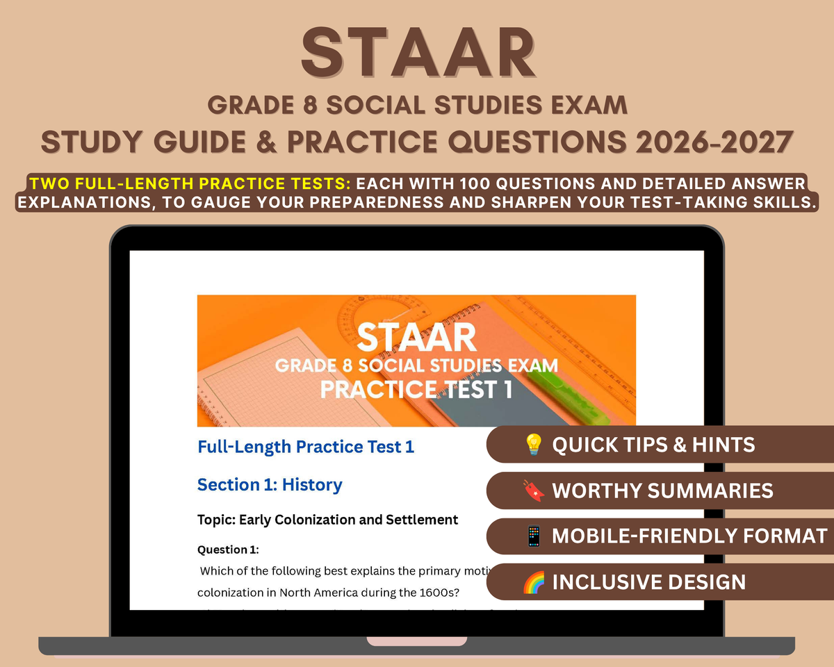 STAAR Test Prep Guide Grade 8 Social Studies 2026-2027