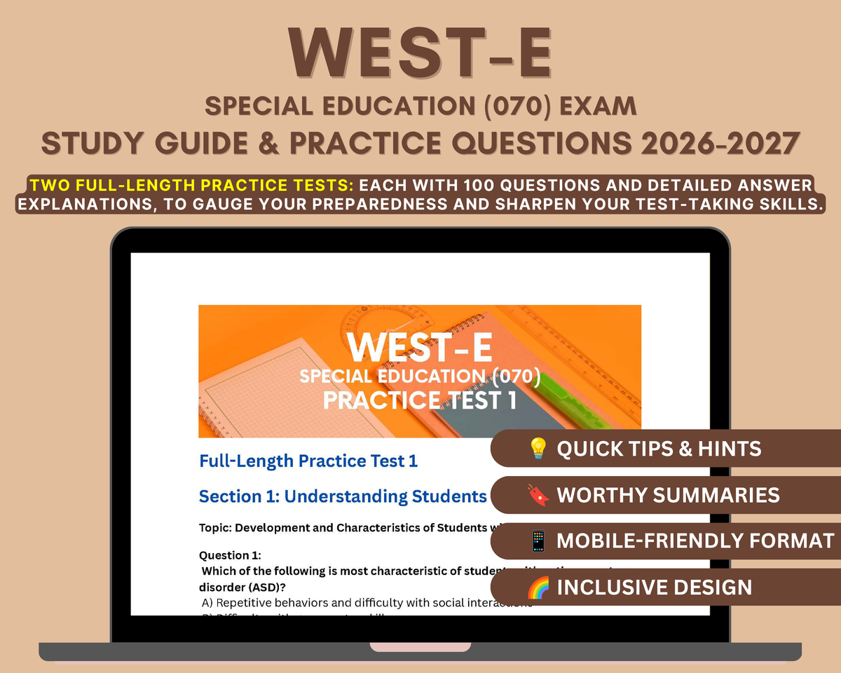 WEST-E Special Education (070) Study Guide 2026-2027