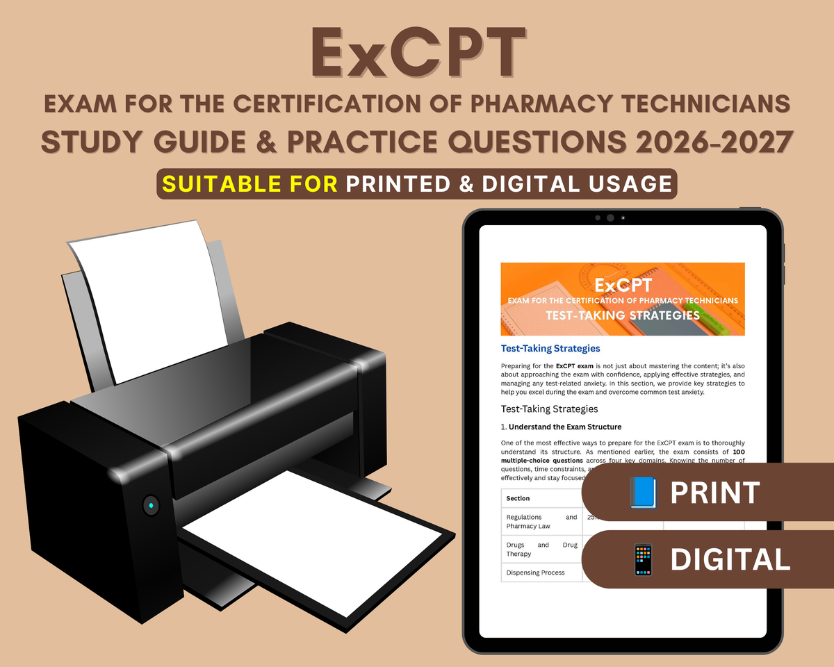 ExCPT Study Guide 2026-2027: In-Depth Content Review, Practice Tests & Exam Tips for Pharmacy Technician Certification