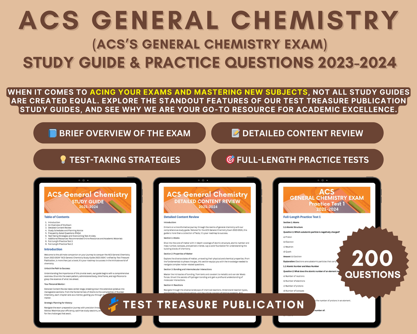 ACS General Chemistry Study Guide 2023-2024: Master Atomic Structure, Reactions, and More for Exam Success!