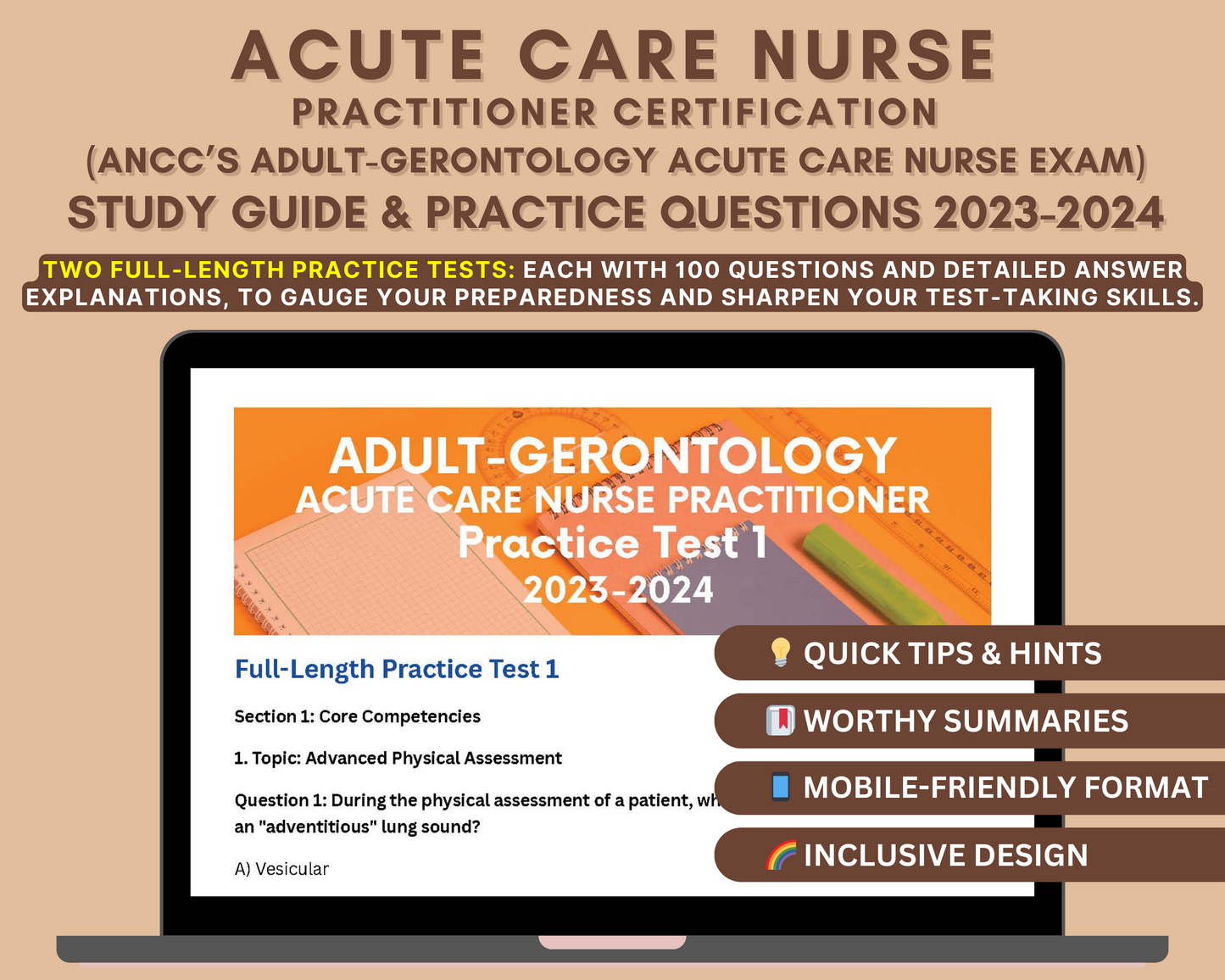 Adult-Gerontology Acute Care Nurse Practitioner Exam Prep 2023-2024 | Clinical Practice Mastery, and Practice Tests
