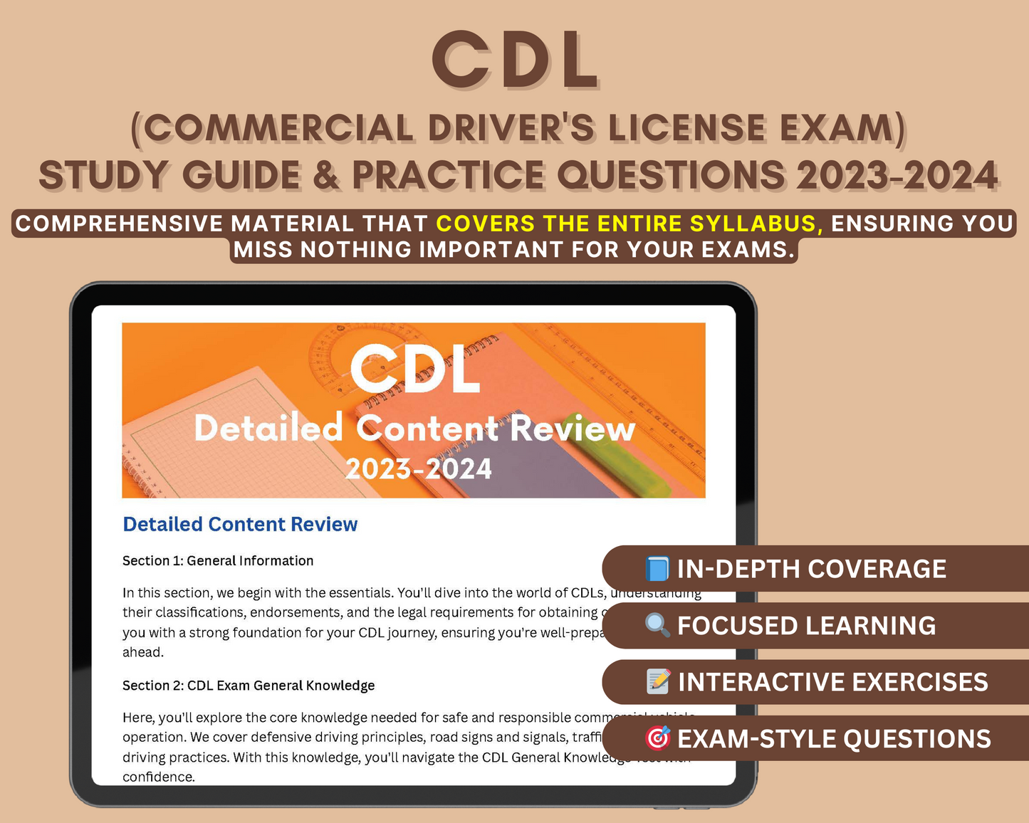 CDL Study Guide 2023-2024: Master the Commercial Driver's License Exam with In-Depth Content Review, and Practice Tests