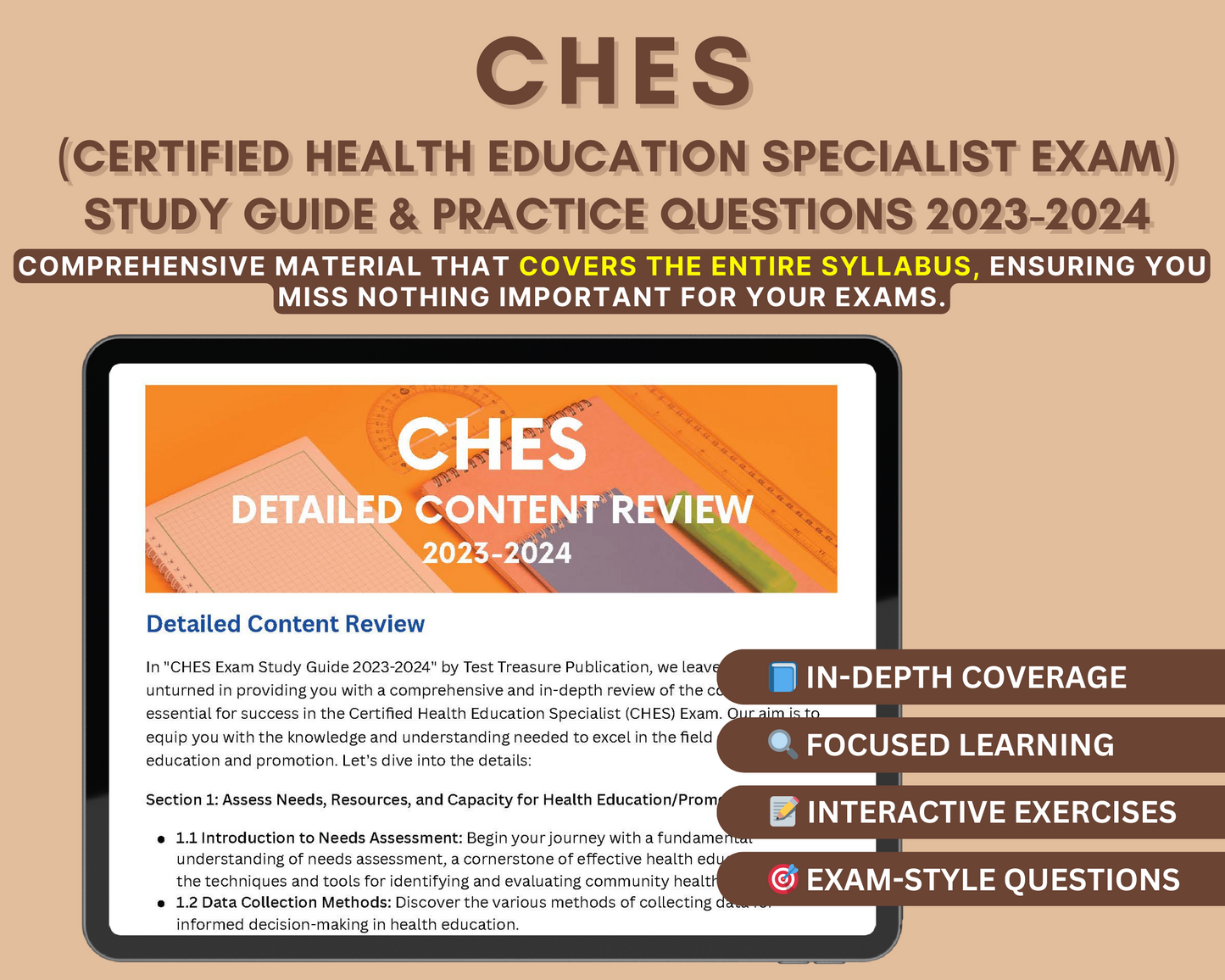 CHES Exam Study Guide 2023-2024: In-Depth Content Review, and Practice Tests for Certified Health Education Specialist