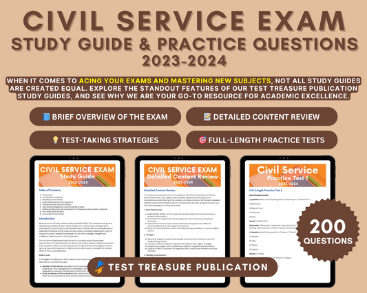 Civil Service Exam Prep 2023-2024: Master Key Subjects, 200+ Practice Questions, Detailed Answers and Strategies for Civil Service Aspirants