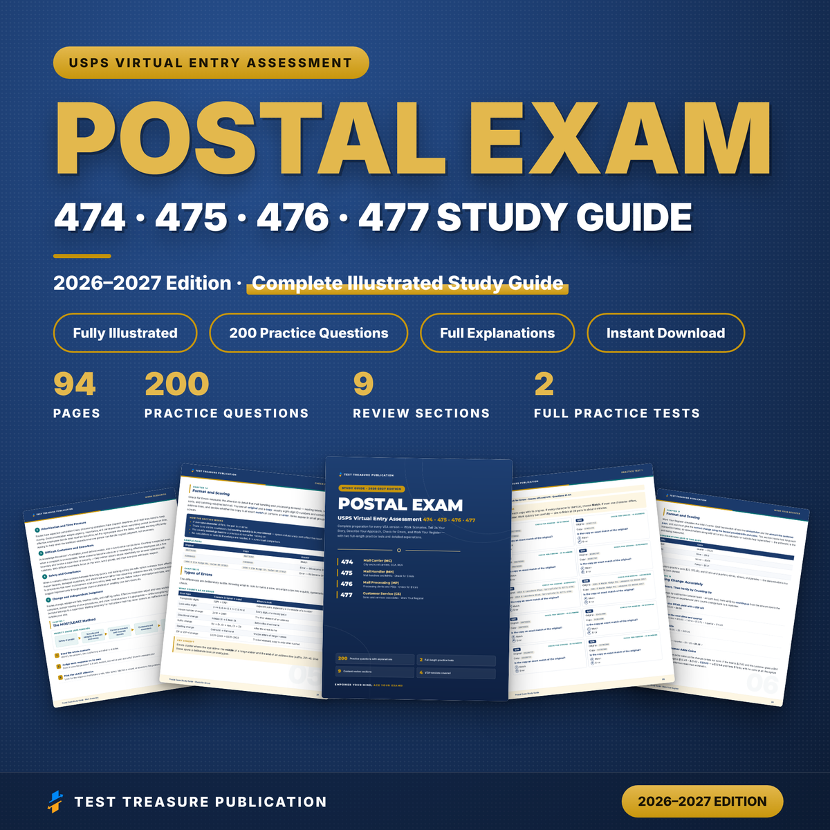 Postal Exam Study Guide 2026–2027 | USPS 474–477 Prep & 200 Practice Questions