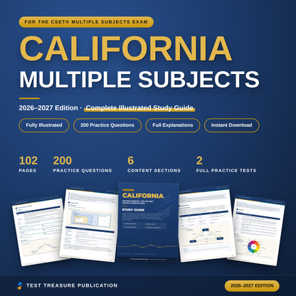 California Multiple Subjects Study Guide 2026-2027 for the CSET Exam | Subtests I, II, III | 200 Practice Questions | Teacher Credential PDF