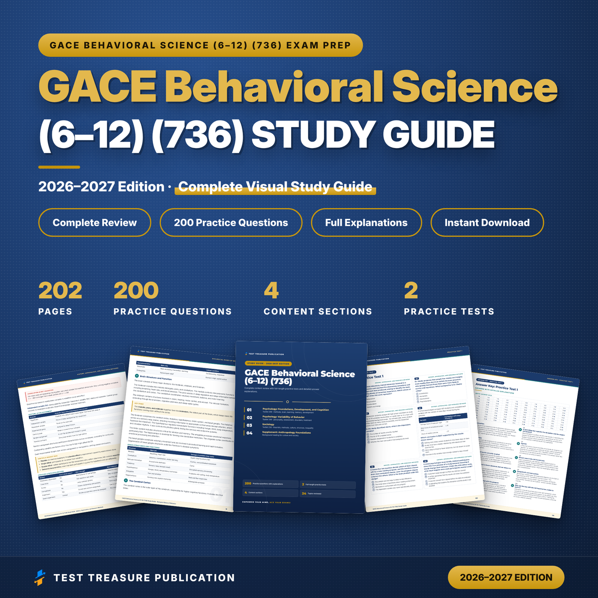GACE Behavioral Science 736 Study Guide 2026–2027 | GACE 6-12 Psychology & Sociology Test Prep | 200 Practice Questions PDF