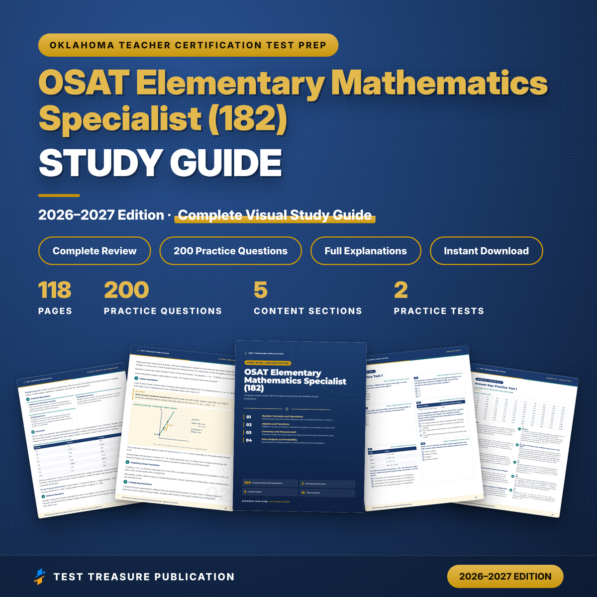 OSAT Elementary Mathematics Specialist 182 Study Guide 2026–2027 | Oklahoma Math Specialist Certification Exam Prep | 200 Practice Questions