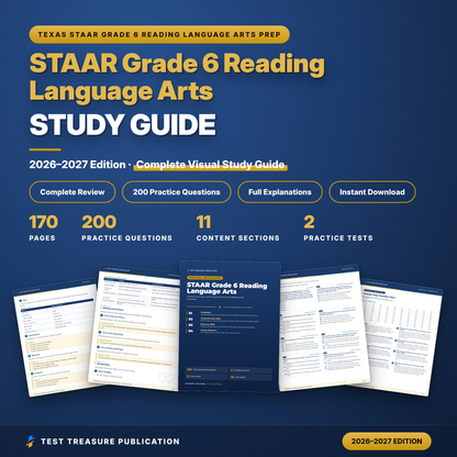 STAAR Grade 6 Reading Language Arts Study Guide 2026-2027, 200 Practice Questions, 6th Grade Texas RLA Test Prep, Printable PDF