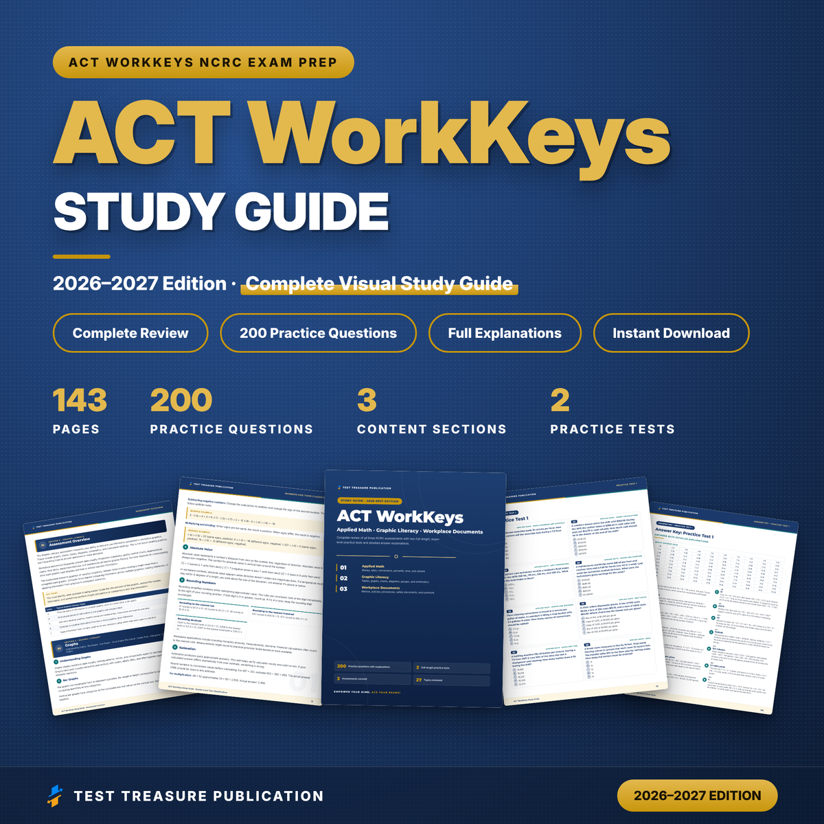 ACT WorkKeys Study Guide 2026–2027 | NCRC Prep: Applied Math, Graphic Literacy, Workplace Documents + 2 Practice Tests