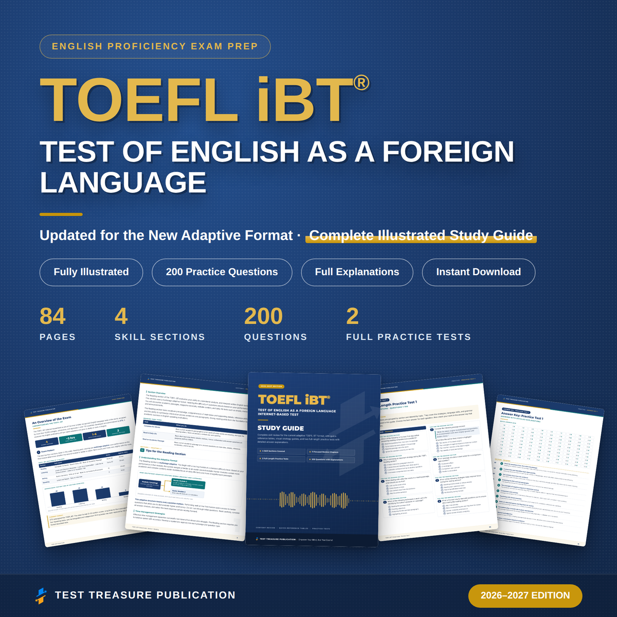 TOEFL iBT Study Guide 2026–2027 — Redesigned Illustrated Edition | 200 Practice Questions