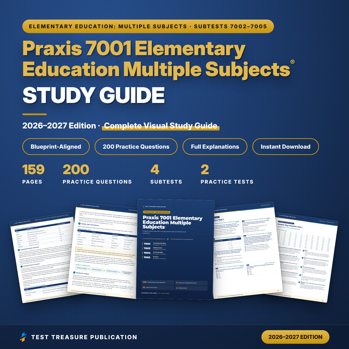 Praxis 7001 Study Guide 2026–2027 | Elementary Education Multiple Subjects 7002 7003 7004 7005 Prep, Illustrated (PDF)