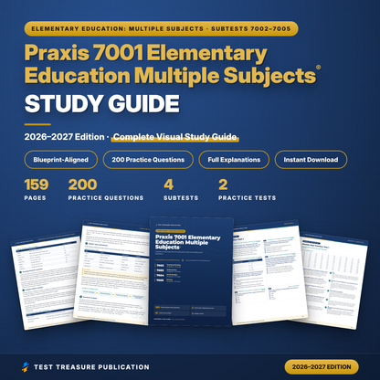 Praxis 7001 Study Guide 2026–2027 | Elementary Education Multiple Subjects 7002 7003 7004 7005 Prep, Illustrated (PDF)