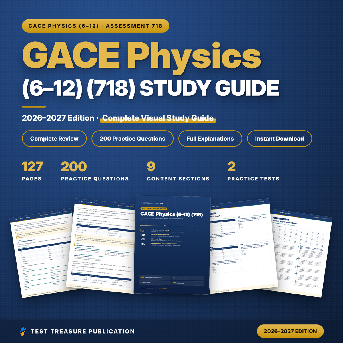 GACE Physics 718 Study Guide 2026–2027 | GACE Physics 6-12 Test Prep | Georgia Teacher Exam | 200 Practice Questions PDF