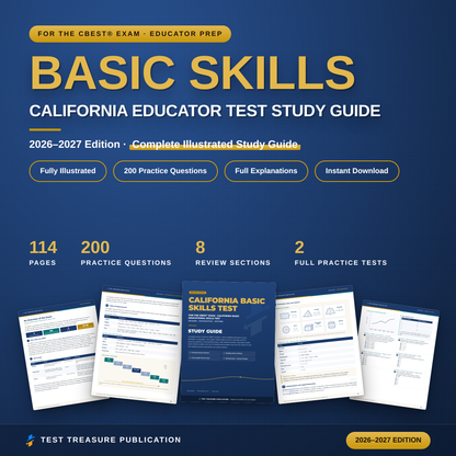 California Basic Skills Test Study Guide for the CBEST Exam 2026-2027 | Reading, Math & Writing Prep | 200 Questions | PDF