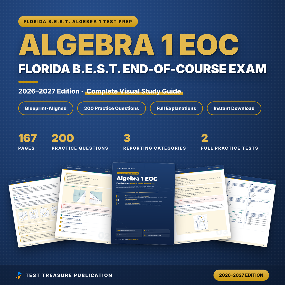 Florida Algebra 1 EOC Study Guide 2026–2027 | 200 Practice Questions