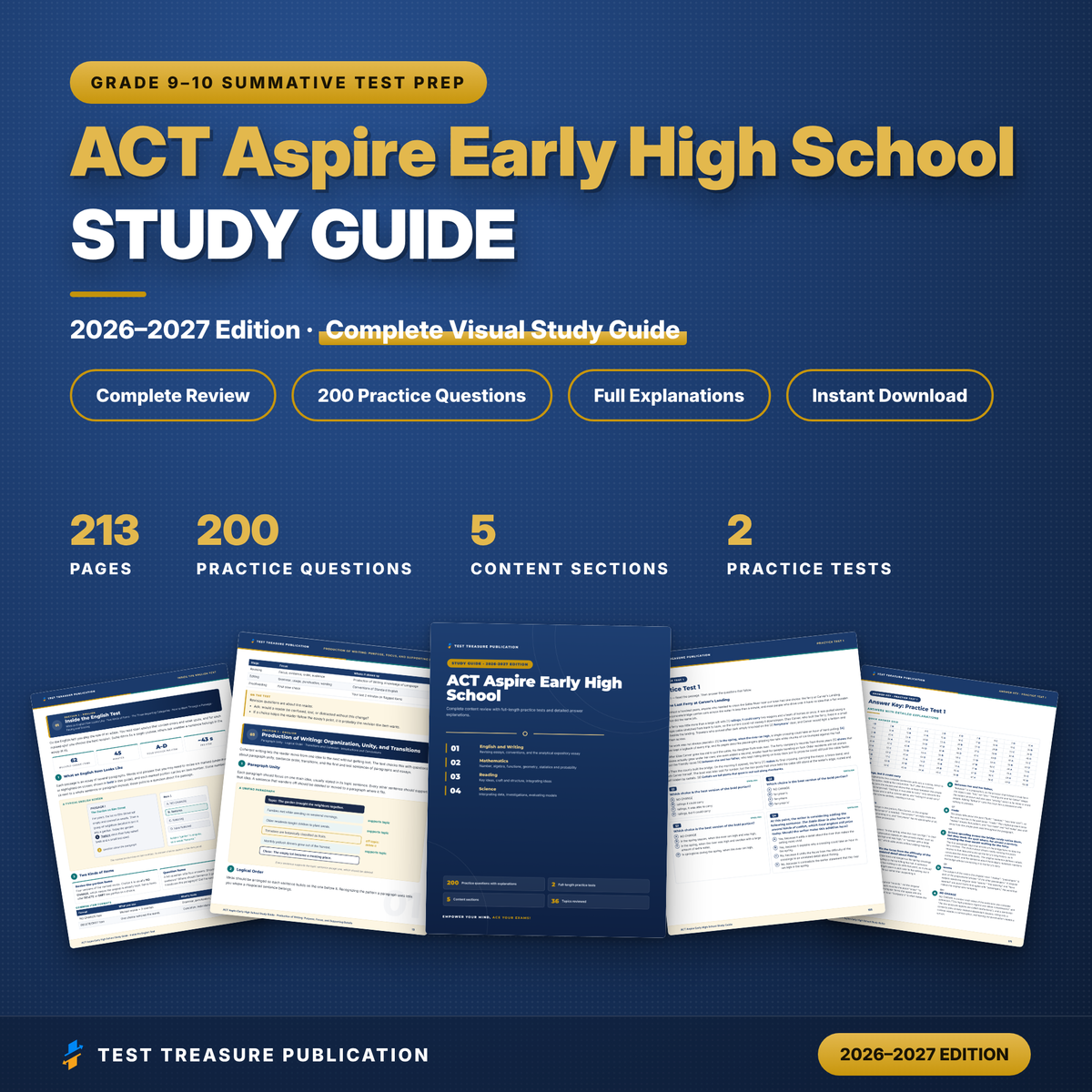 ACT Aspire Early High School Study Guide 2026–2027 | Illustrated Grade 9-10 Test Prep + Practice Tests (Printable PDF)