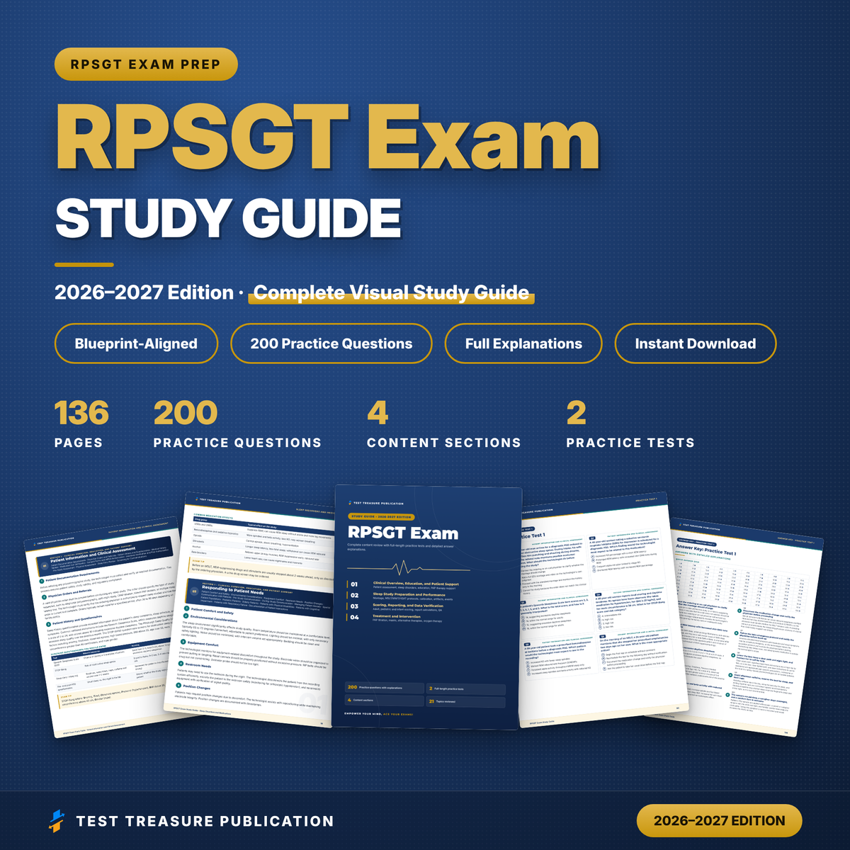 RPSGT Exam Study Guide 2026–2027 | Sleep Technologist Certification Prep | BRPT Polysomnography Review | 200 Practice Questions PDF