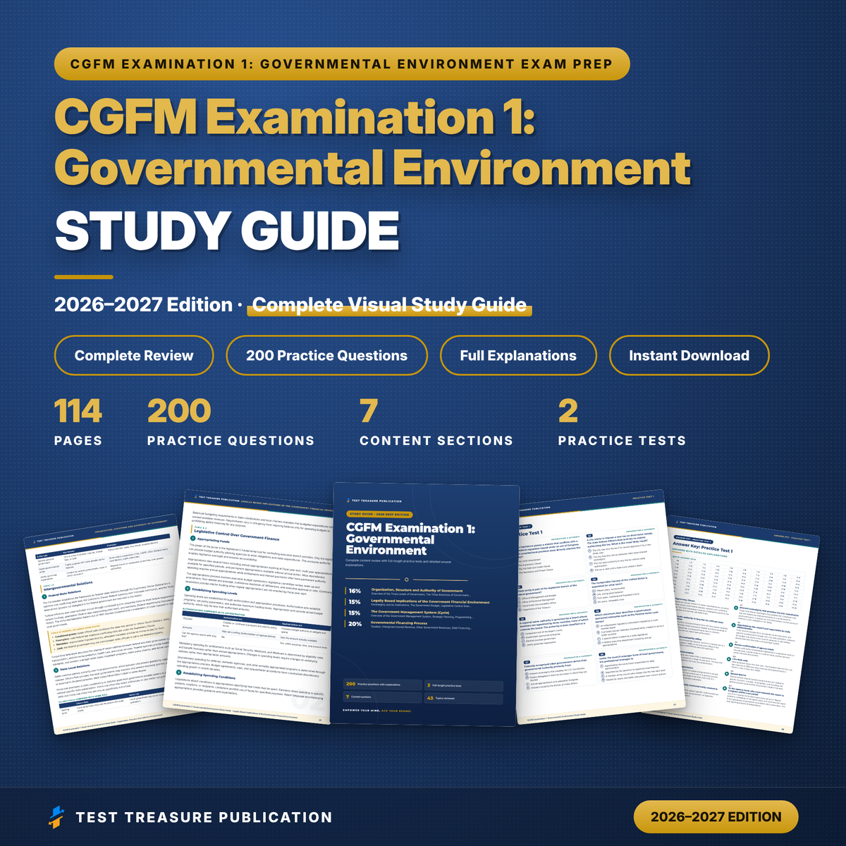 CGFM Exam 1 Study Guide 2026–2027 | Governmental Environment Prep + 2 Practice Tests, 200 Questions | Certified Government Financial Manager