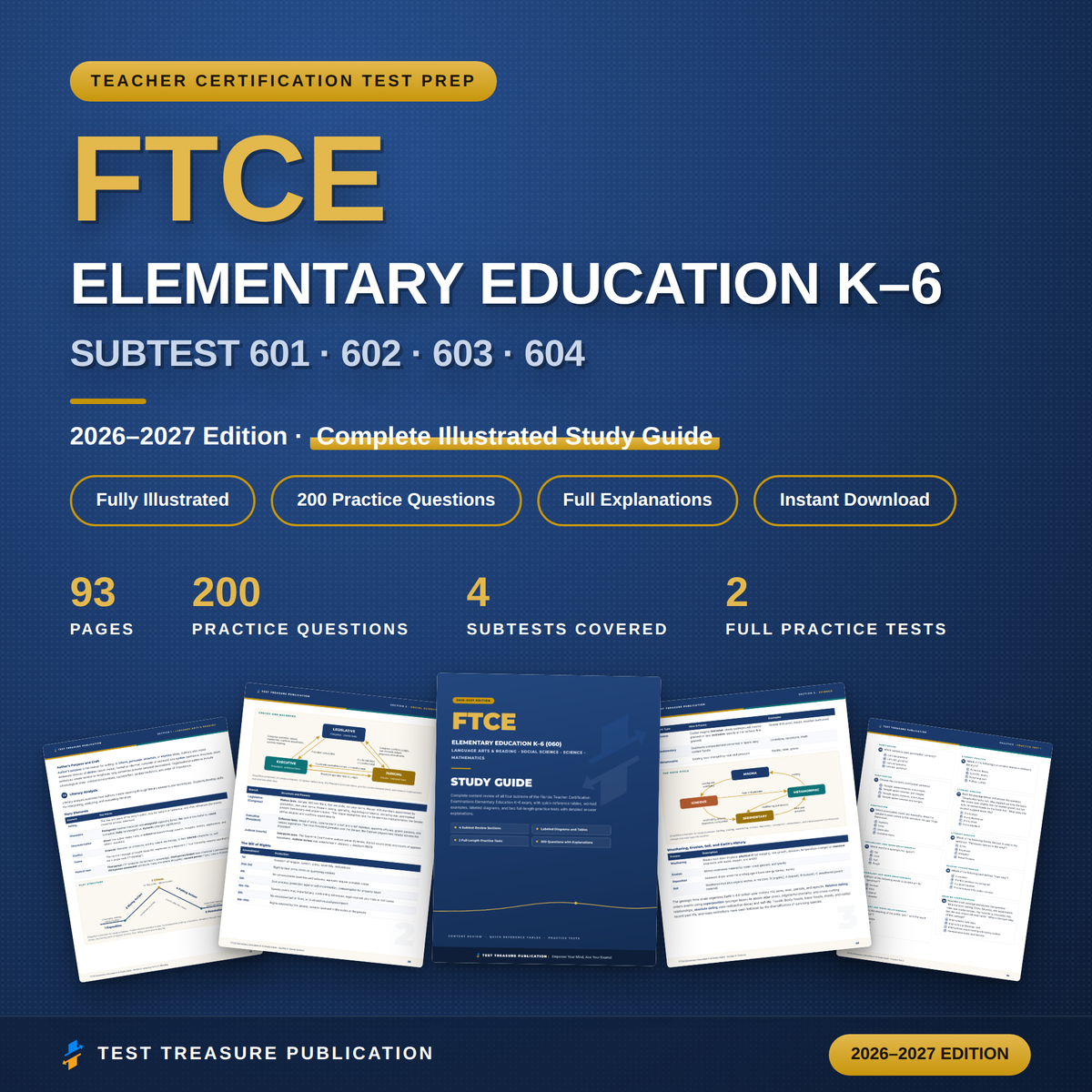 FTCE Elementary Education K–6 Study Guide 2026–2027 — Redesigned Illustrated Edition | 200 Practice Questions