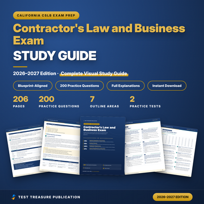 Contractor's Law and Business Exam Study Guide 2026–2027 | California CSLB License Exam Prep (Digital Download)