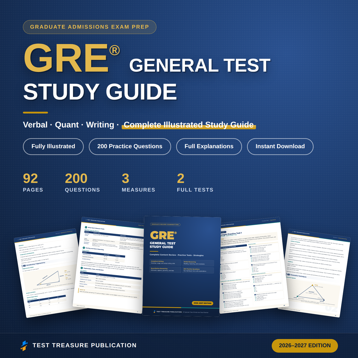 GRE General Test Study Guide 2026–2027 — Redesigned Illustrated Edition | 200 Practice Questions