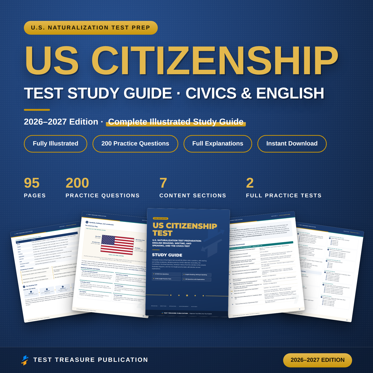 U.S. Citizenship Test Study Guide 2026–2027 — Redesigned Illustrated Edition | 200 Practice Questions