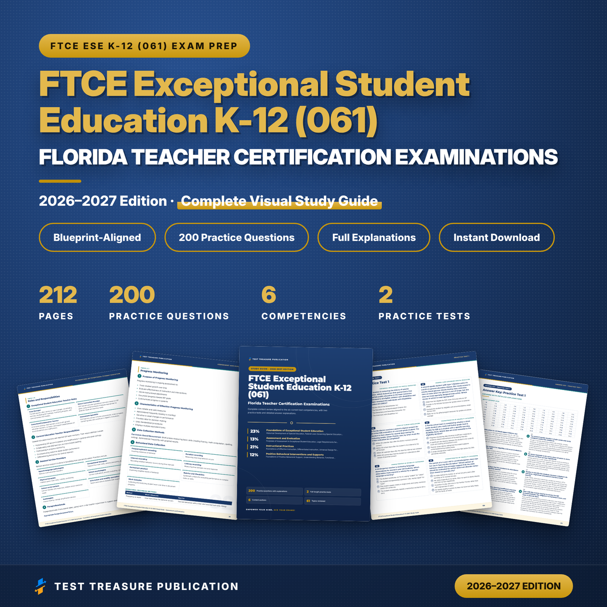 FTCE Exceptional Student Education K-12 (061) Study Guide 2026–2027 | Florida ESE Teacher Certification Prep, 200 Practice Questions (PDF)