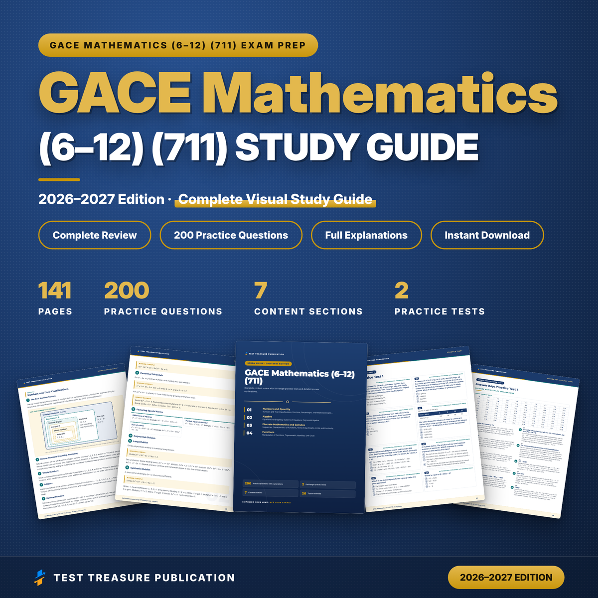 GACE Mathematics 711 Study Guide 2026–2027 | GACE Math 6-12 Test Prep | Georgia Teacher Exam | 200 Practice Questions PDF