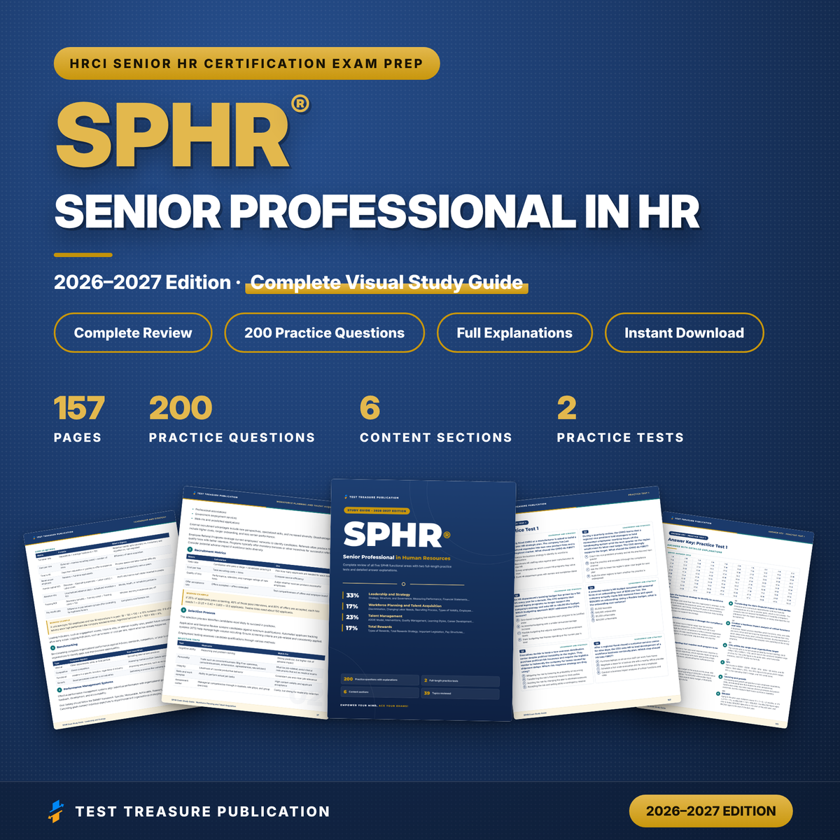 SPHR Exam Study Guide 2026-2027, HRCI Senior Professional in Human Resources Prep, 200 Practice Questions with Explanations, PDF