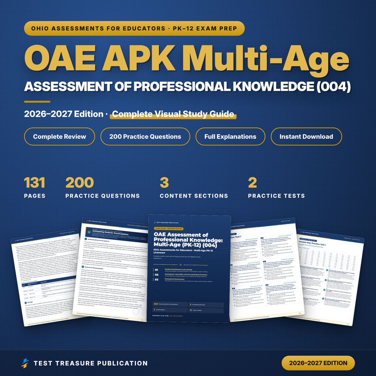 OAE Assessment of Professional Knowledge Multi-Age PK-12 (004) Study Guide 2026–2027 | Ohio Teacher Exam Prep + 2 Practice Tests