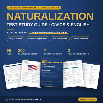 Naturalization Test Study Guide 2026-2027, Civics and English Test Prep, 128 USCIS Civics Questions, N-400 Interview, Printable PDF