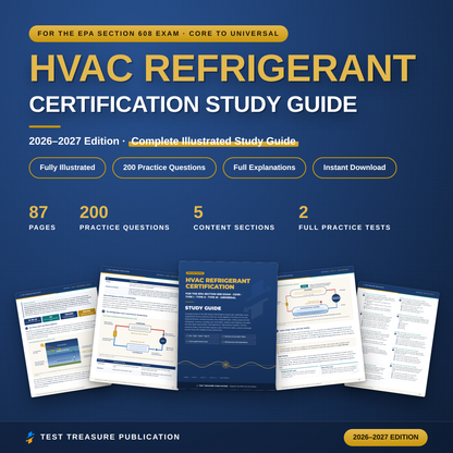 HVAC Refrigerant Certification Study Guide for the EPA 608 Exam 2026-2027, Section 608 Universal Prep, 200 Practice Questions PDF