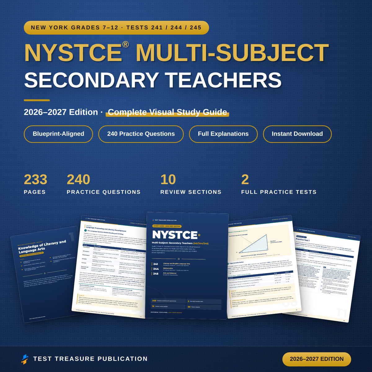 NYSTCE Secondary Teachers 241/244/245 Study Guide 2026–2027 | 240 Practice Questions