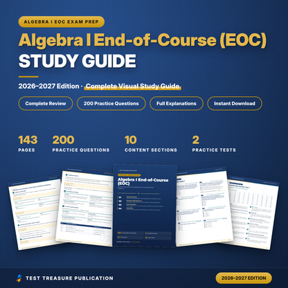 Algebra 1 EOC Study Guide 2026–2027 | Algebra I End-of-Course Exam Prep + 200 Practice Questions (Printable PDF)