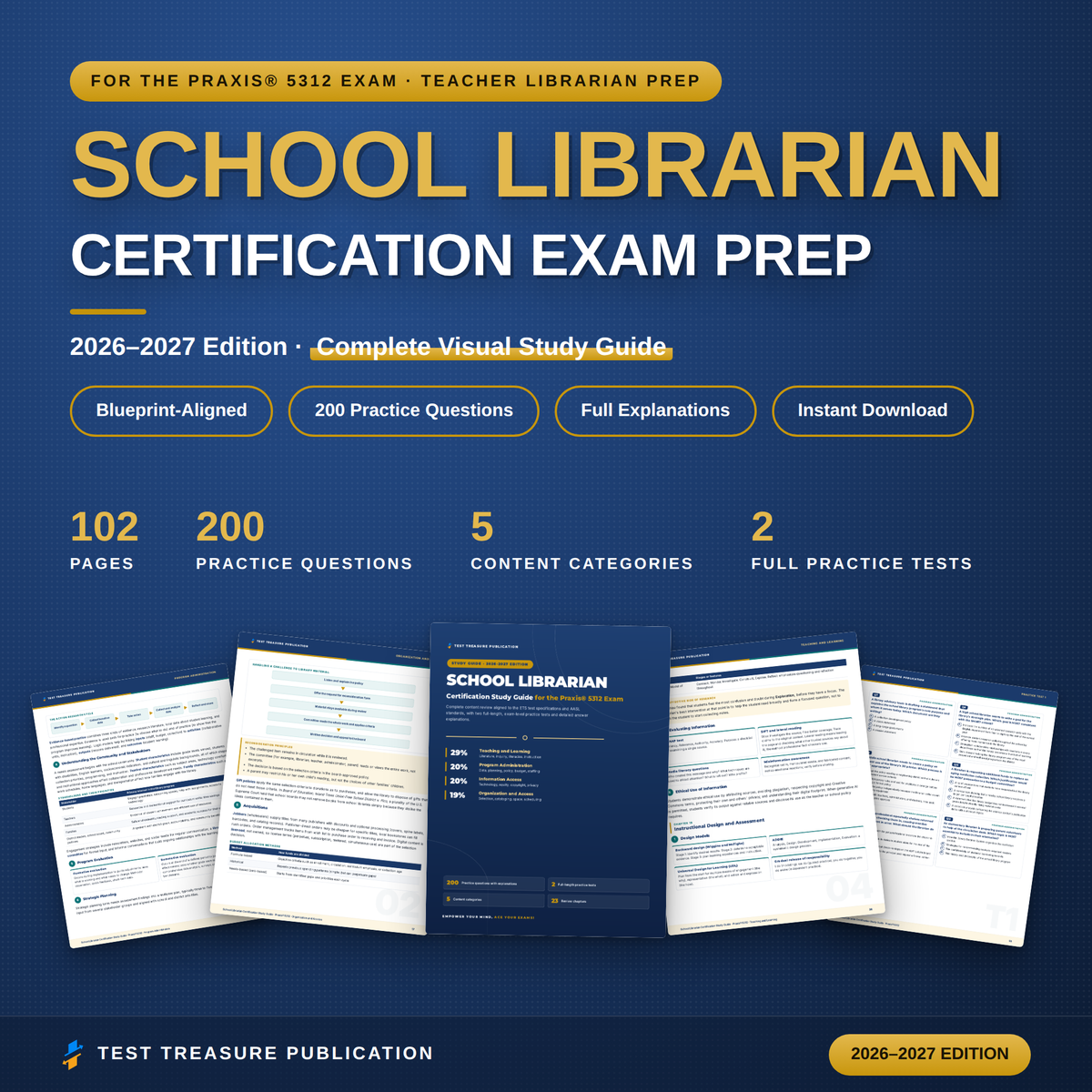 School Librarian Certification Study Guide 2026-2027 for the Praxis 5312 Exam, Library Media Specialist Test Prep, 200 Practice Questions