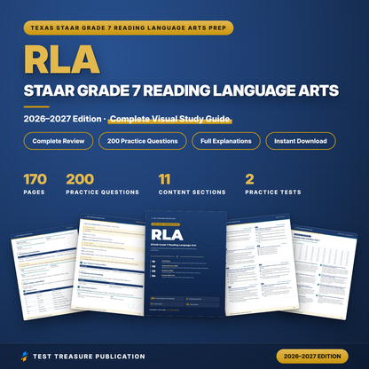 STAAR Grade 7 Reading Language Arts Study Guide 2026-2027, 200 Practice Questions, 7th Grade Texas RLA Test Prep, Printable PDF