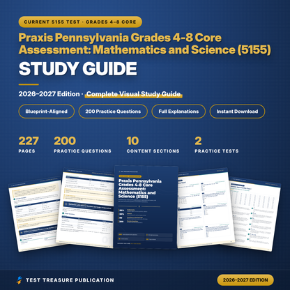 Praxis 5155 Study Guide 2026–2027 | Pennsylvania Grades 4-8 Core Assessment Mathematics and Science Exam Prep + Practice Tests