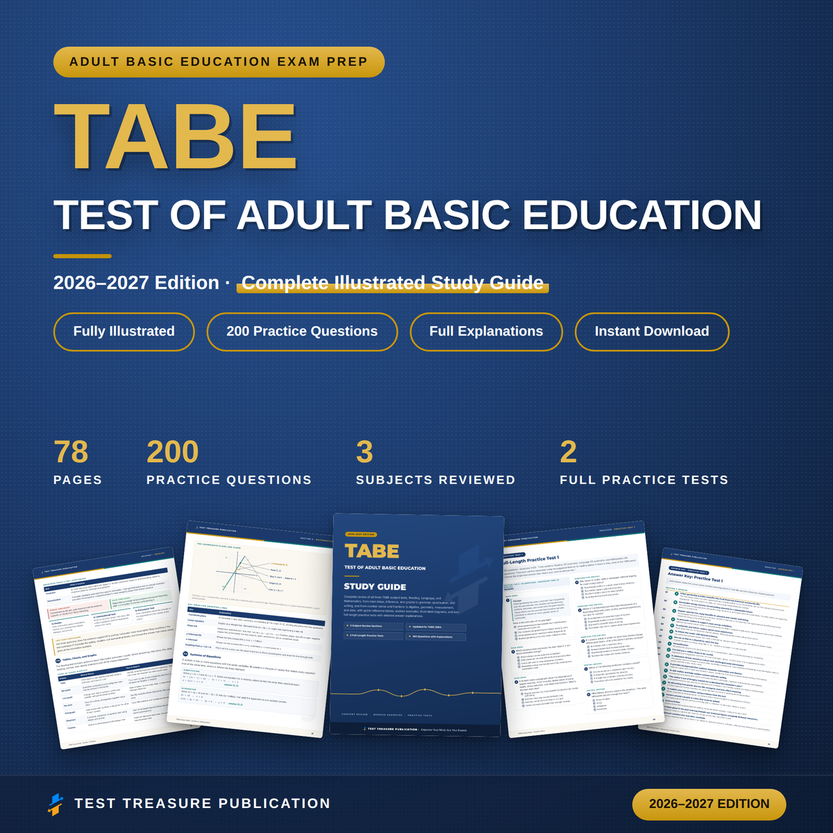 TABE Study Guide 2026–2027 — Redesigned Illustrated Edition | 200 Practice Questions