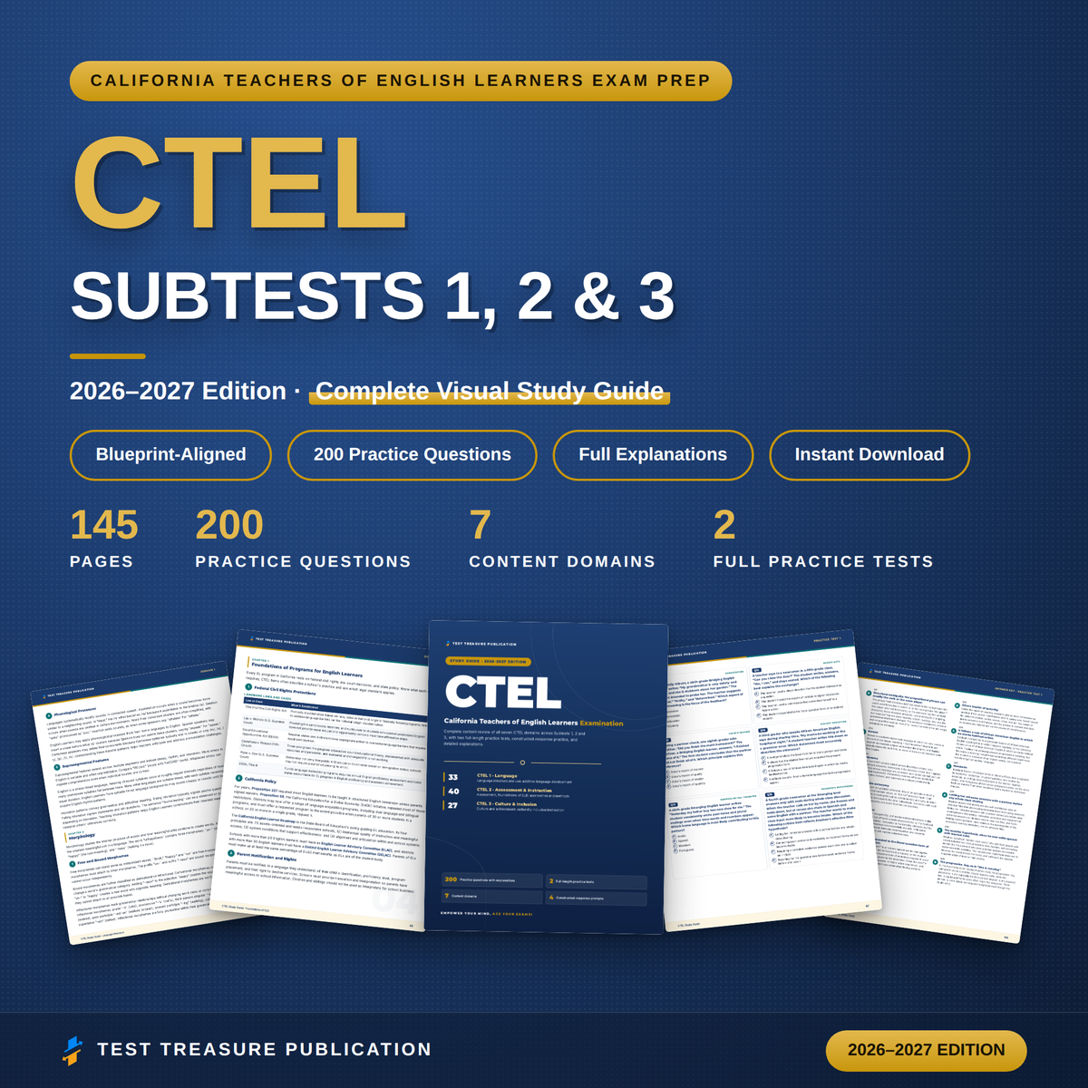 CTEL Study Guide 2026–2027 | Subtests 1, 2 & 3 | 200 Practice Questions