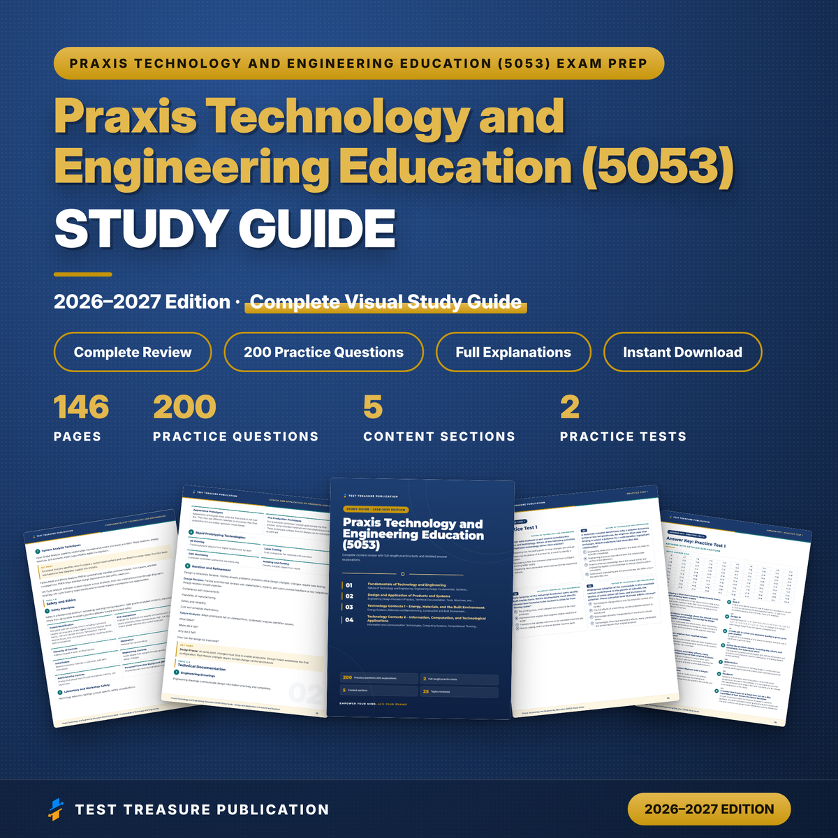 Praxis Technology and Engineering Education 5053 Study Guide 2026-2027, 200 Practice Questions, Tech Ed Teacher Test Prep PDF