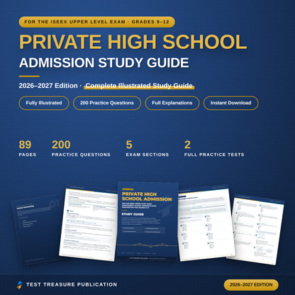 Private High School Admission Study Guide for the ISEE Upper Level Exam 2026-2027, Grades 9-12 Entrance Test Prep, 200 Practice Questions